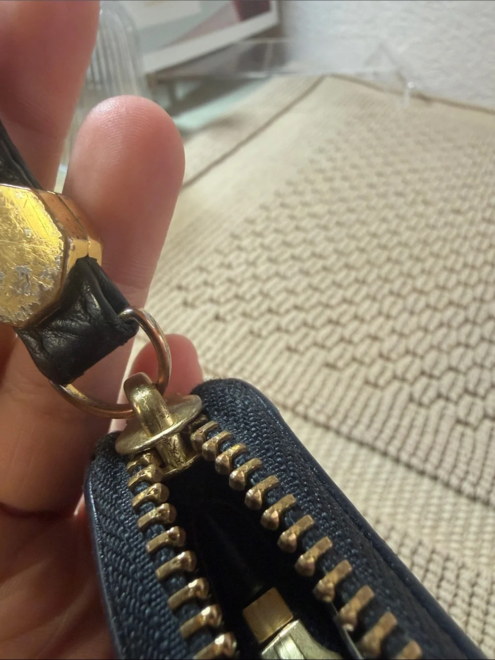 Tory Burch Black Pebbled Leather Zip Around Continental Wallet Gold Logo